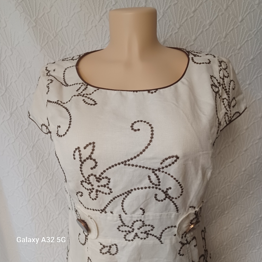 Jessica Howard Wimen Size.10P Cream Sheath Dress with Flutter Cap Sleeves - Picture 3 of 16